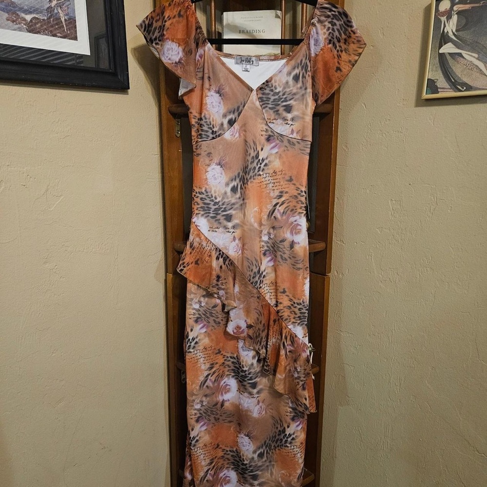 Justify Orange Animal Print Ruffled Maxi Dress